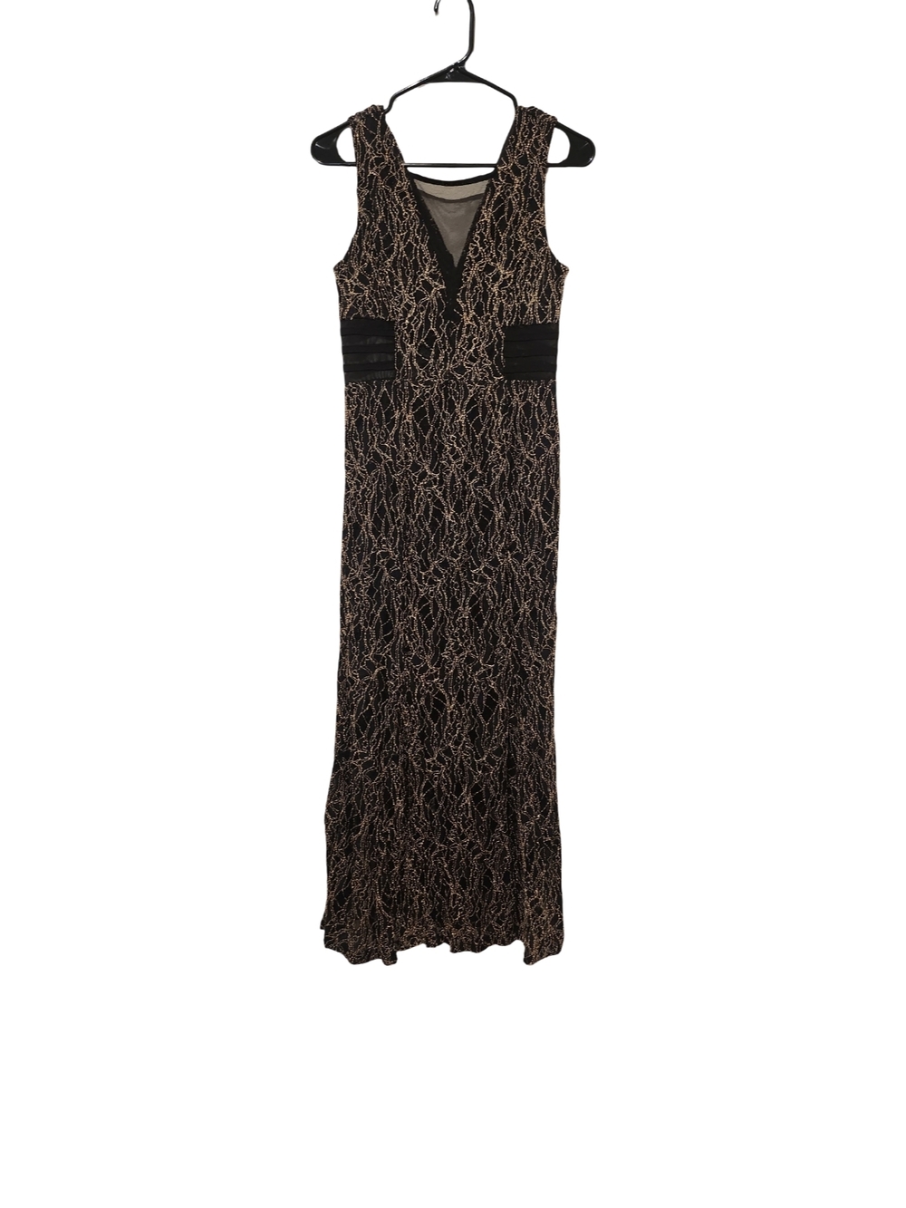 Enfocus Studio Black Maxi Dress with Gold Lace Overlay